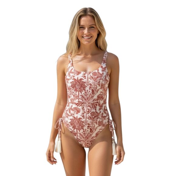 Phax NWT Garden Lace Up One Piece Bathing Suit in Warm Sz L - Picture 1 of 13